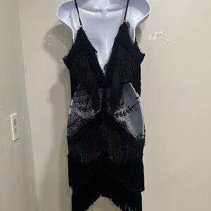 Banjul Elegant Black Lace Fringe Mini Dress